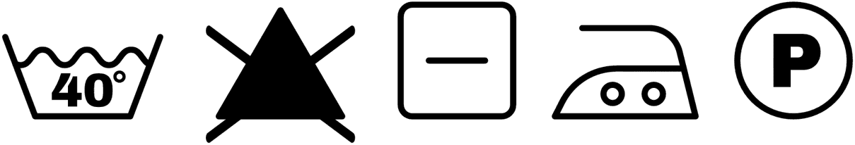 Održavanje: mašinsko pranje do 40 °C, ne beliti, sušiti ravno, peglati na srednjoj temperaturi, hemijsko čišćenje P